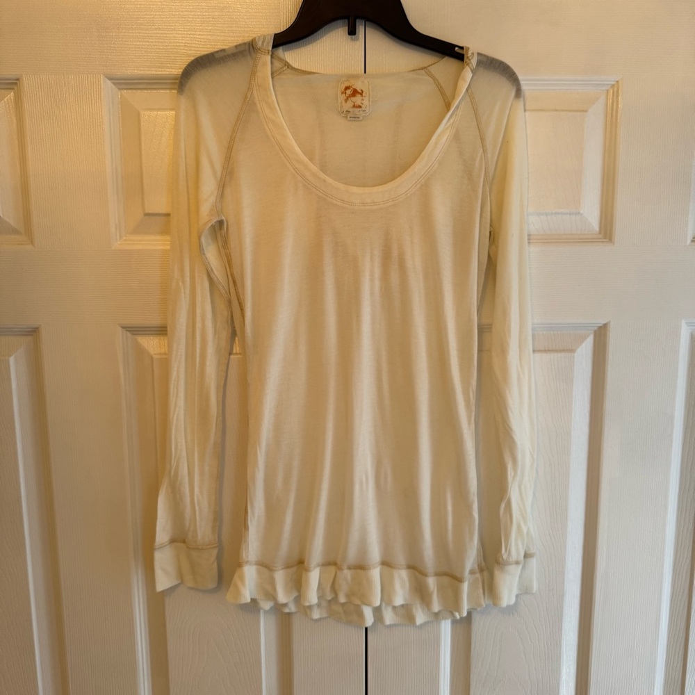 Anthropologie Cream Long Sleeve Top with Hood